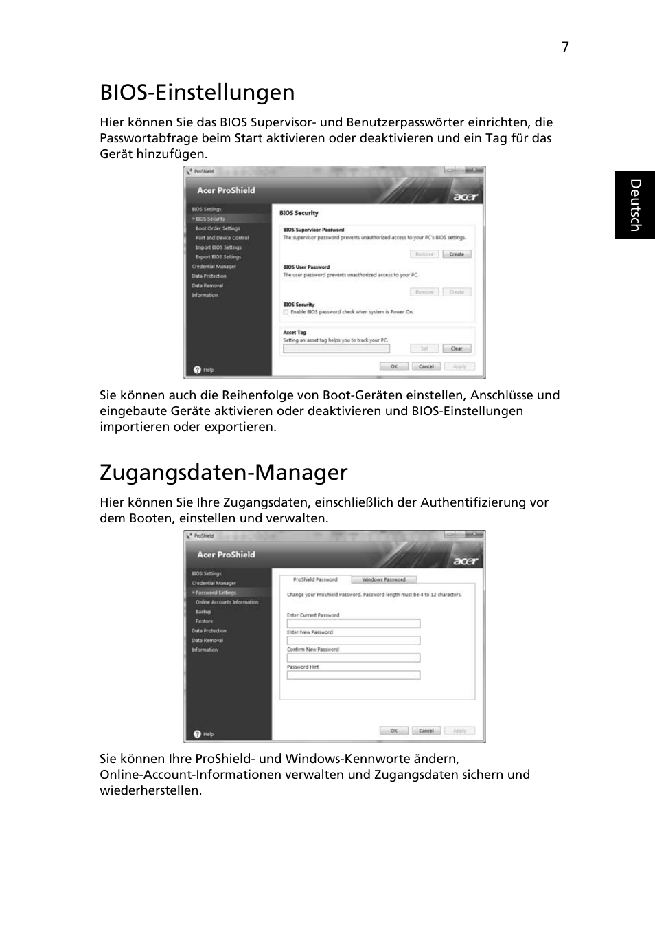 Bios-einstellungen, Zugangsdaten-manager | Acer TravelMate 7750G User Manual | Page 177 / 2286