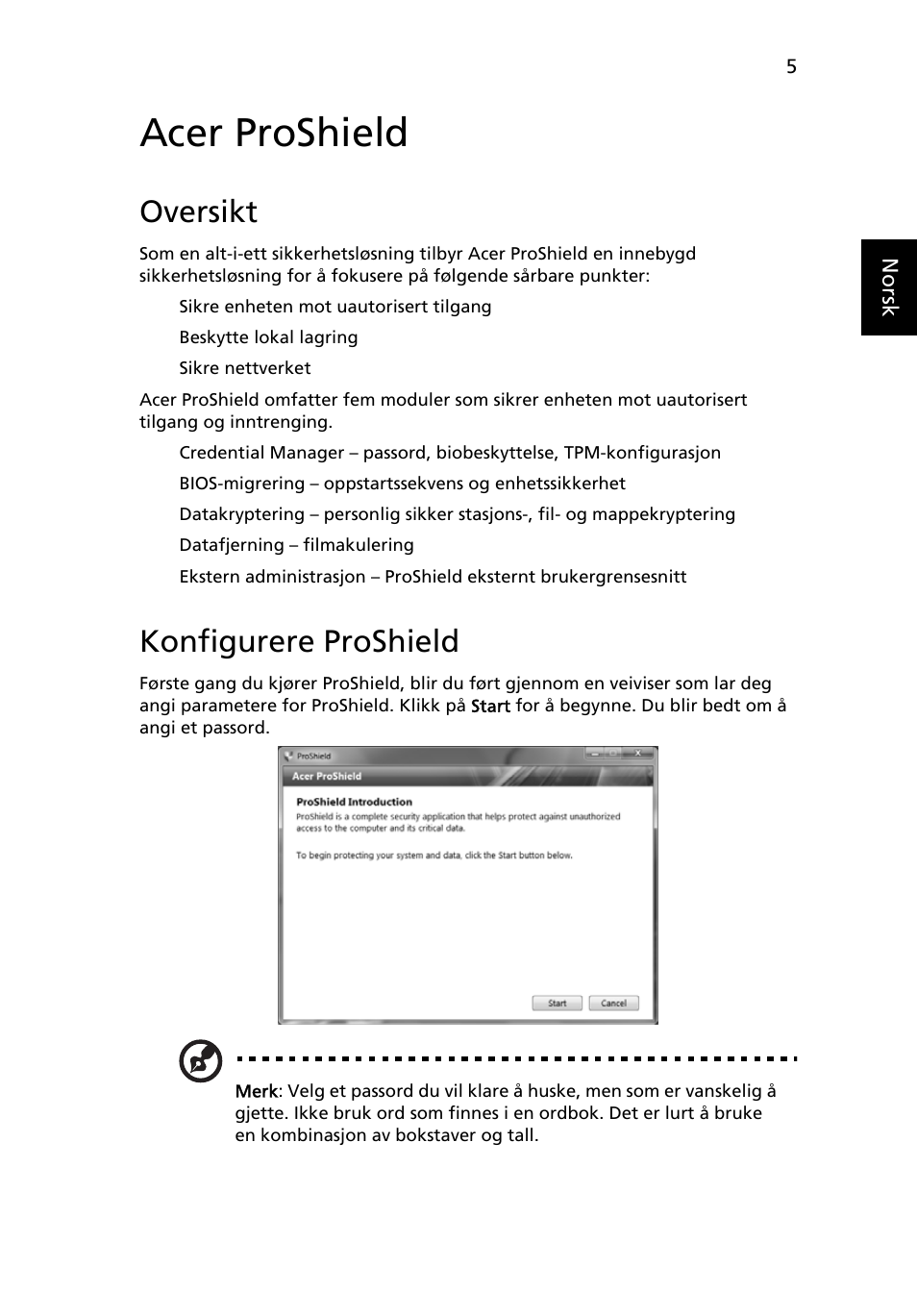 Acer proshield, Oversikt, Konfigurere proshield | Acer TravelMate 7750G User Manual | Page 547 / 2286