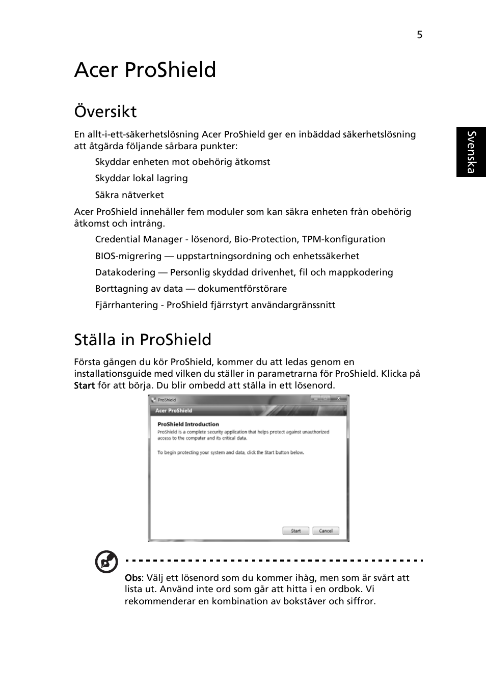 Acer proshield, Översikt, Ställa in proshield | Acer TravelMate 7750G User Manual | Page 693 / 2286