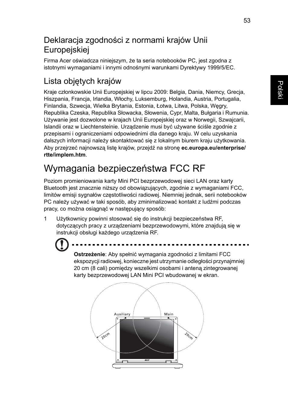 Wymagania bezpieczeństwa fcc rf, Lista objętych krajów | Acer TravelMate 7750G User Manual | Page 959 / 2286