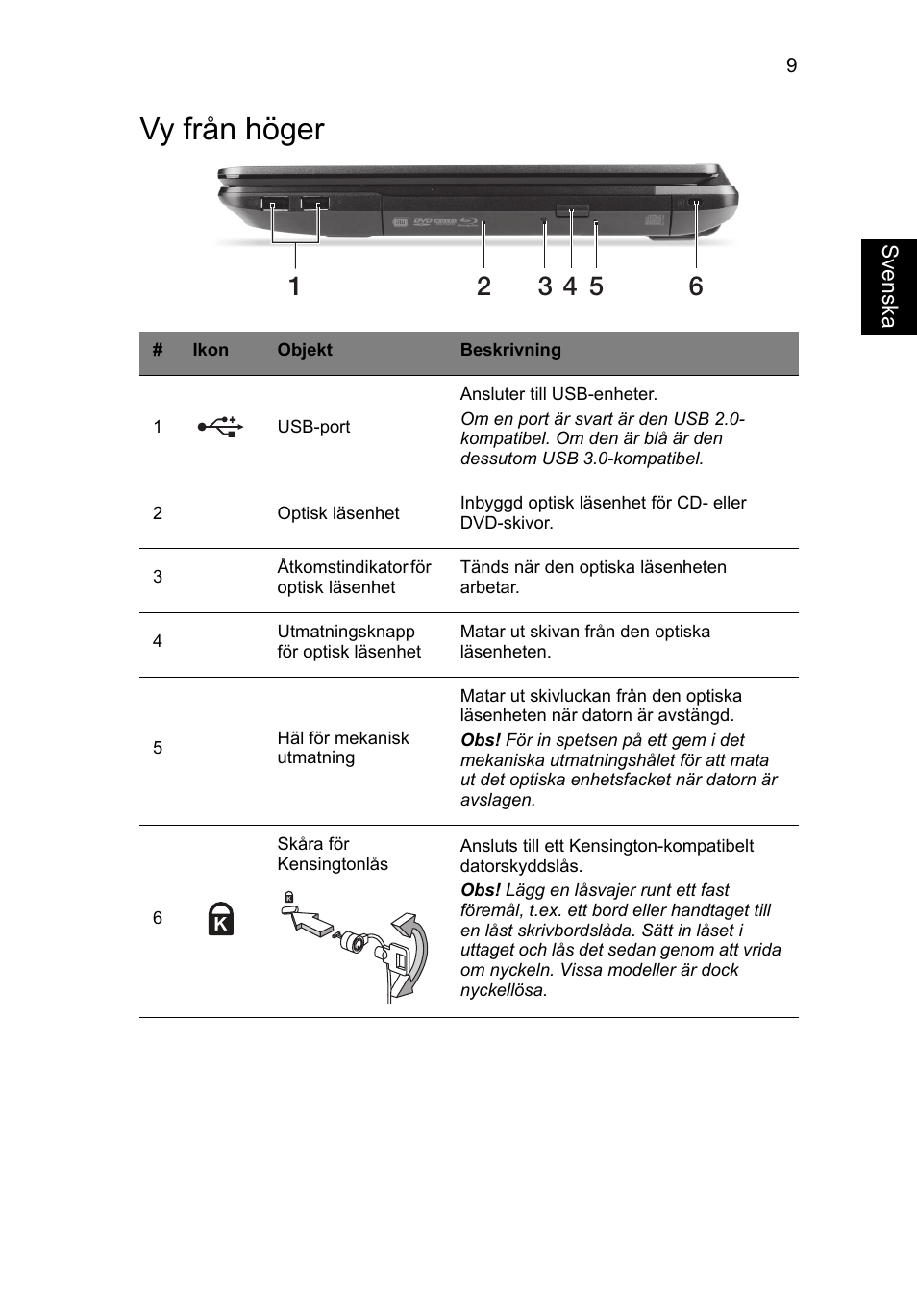 Vy från höger | Acer TravelMate P243-M User Manual | Page 107 / 310