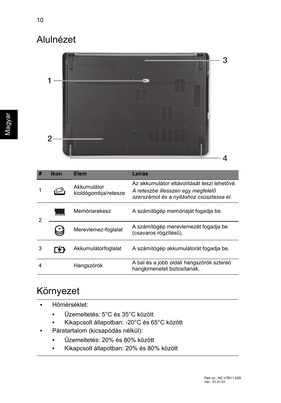 Alulnézet, Környezet, Alulnézet környezet | Acer TravelMate P243-M User Manual | Page 150 / 310