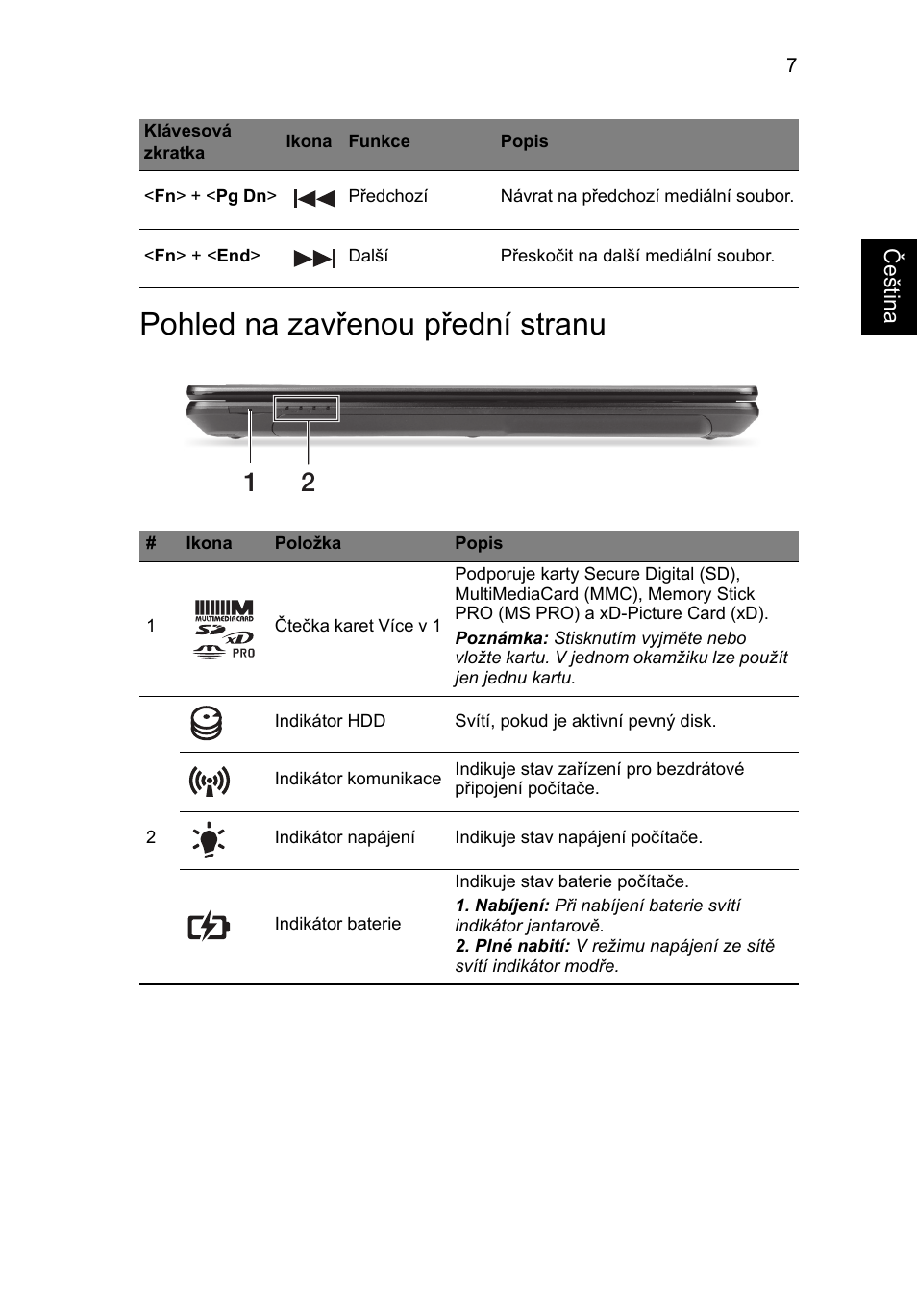 Pohled na zavřenou přední stranu | Acer TravelMate P243-M User Manual | Page 157 / 310