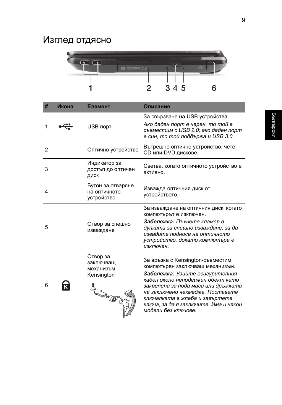 Изглед отдясно | Acer TravelMate P243-M User Manual | Page 209 / 310