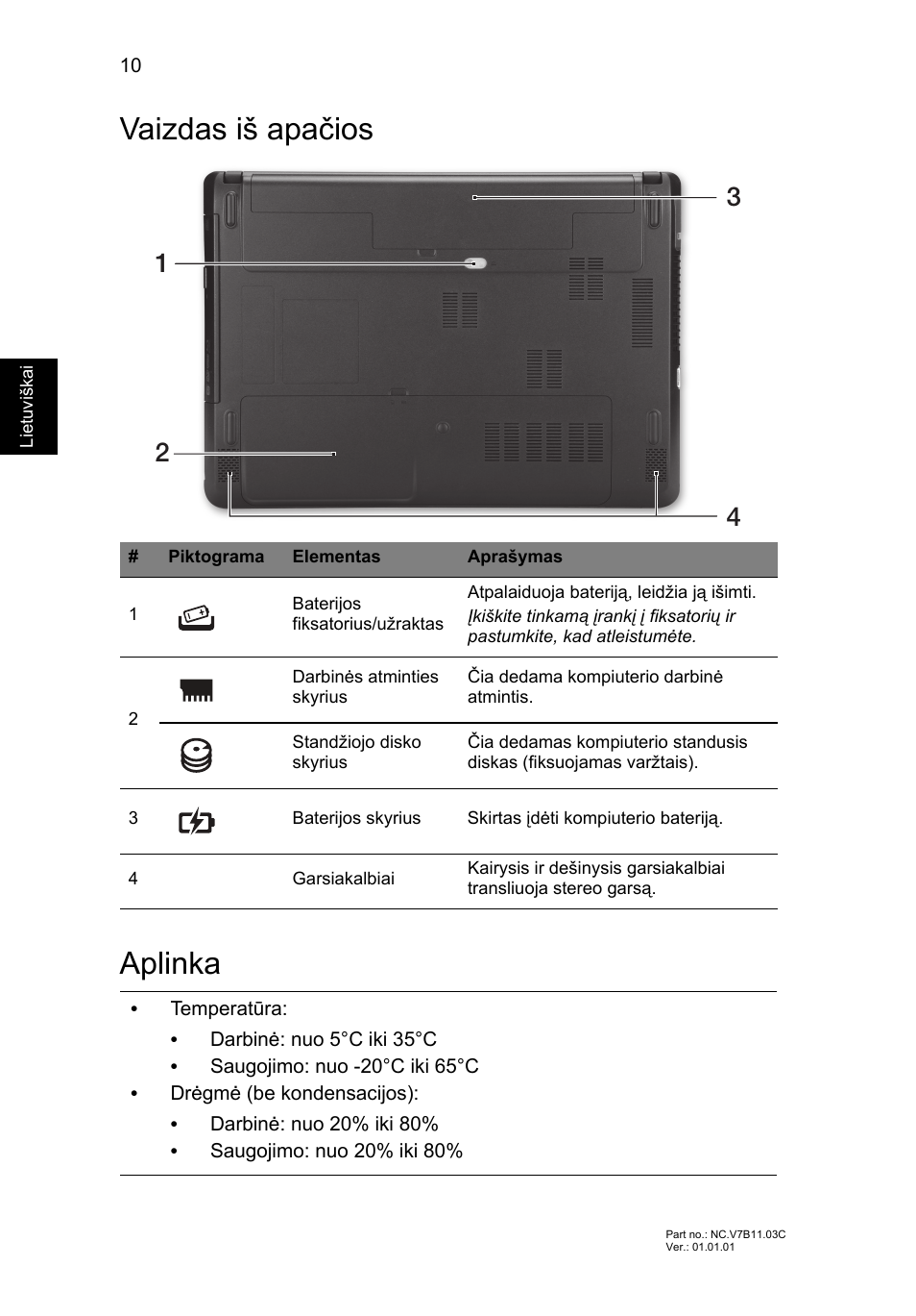 Vaizdas iš apačios, Aplinka, Vaizdas iš apačios aplinka | Acer TravelMate P243-M User Manual | Page 240 / 310