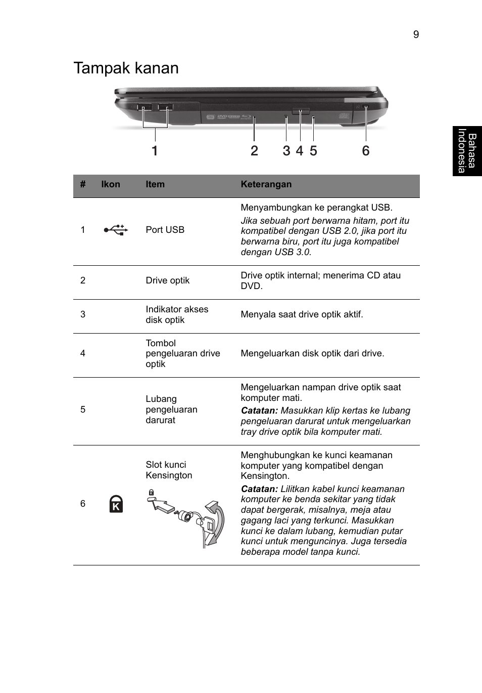 Tampak kanan | Acer TravelMate P243-M User Manual | Page 299 / 310