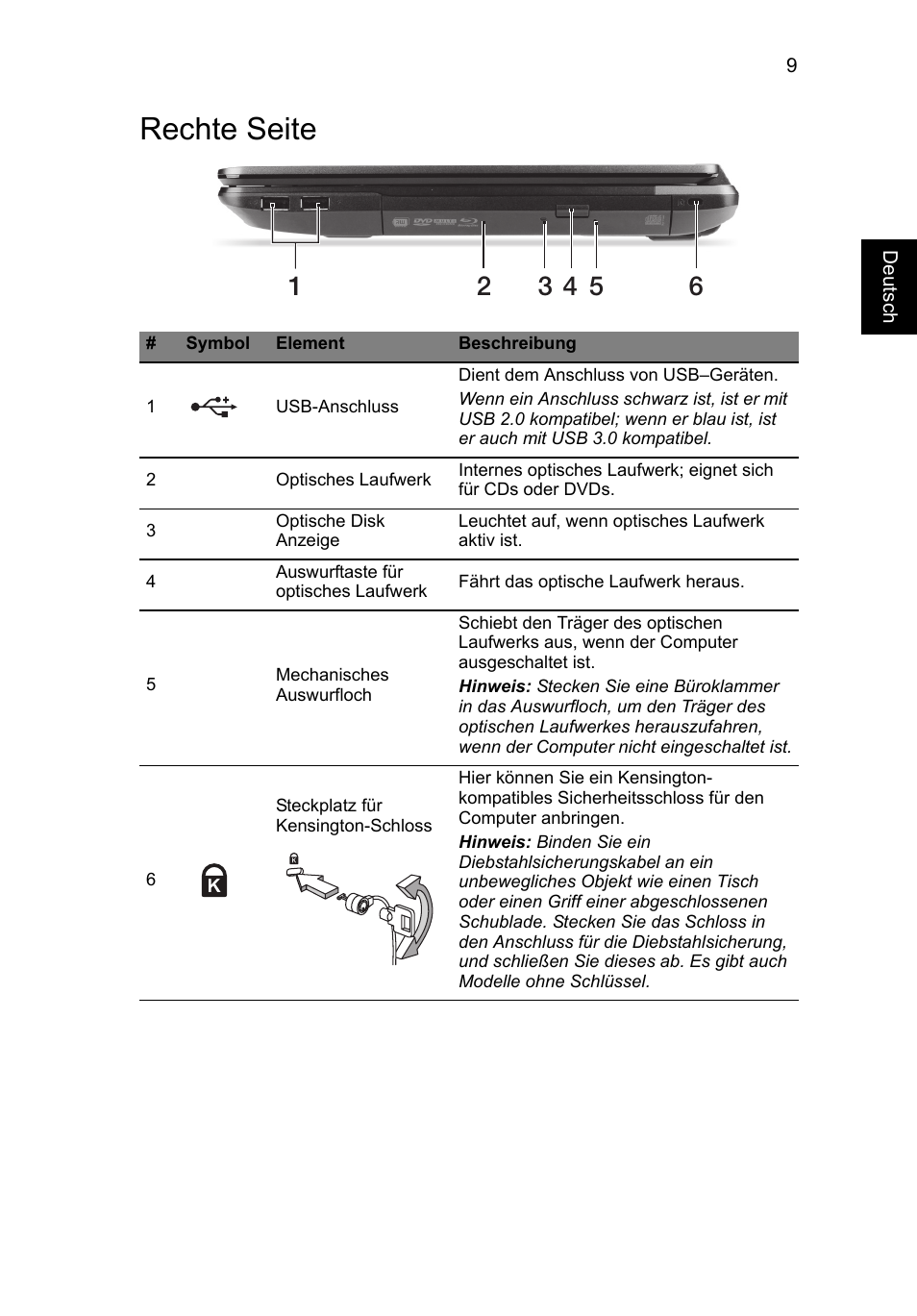 Rechte seite | Acer TravelMate P243-M User Manual | Page 33 / 310