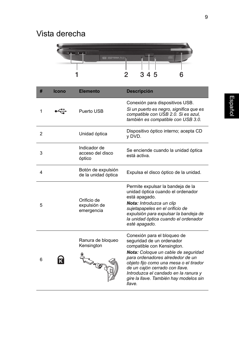 Vista derecha | Acer TravelMate P243-M User Manual | Page 53 / 310