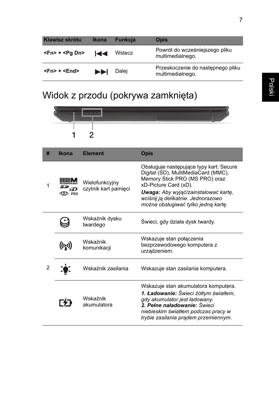 Widok z przodu (pokrywa zamknięta) | Acer Aspire V3-431 User Manual | Page 157 / 362