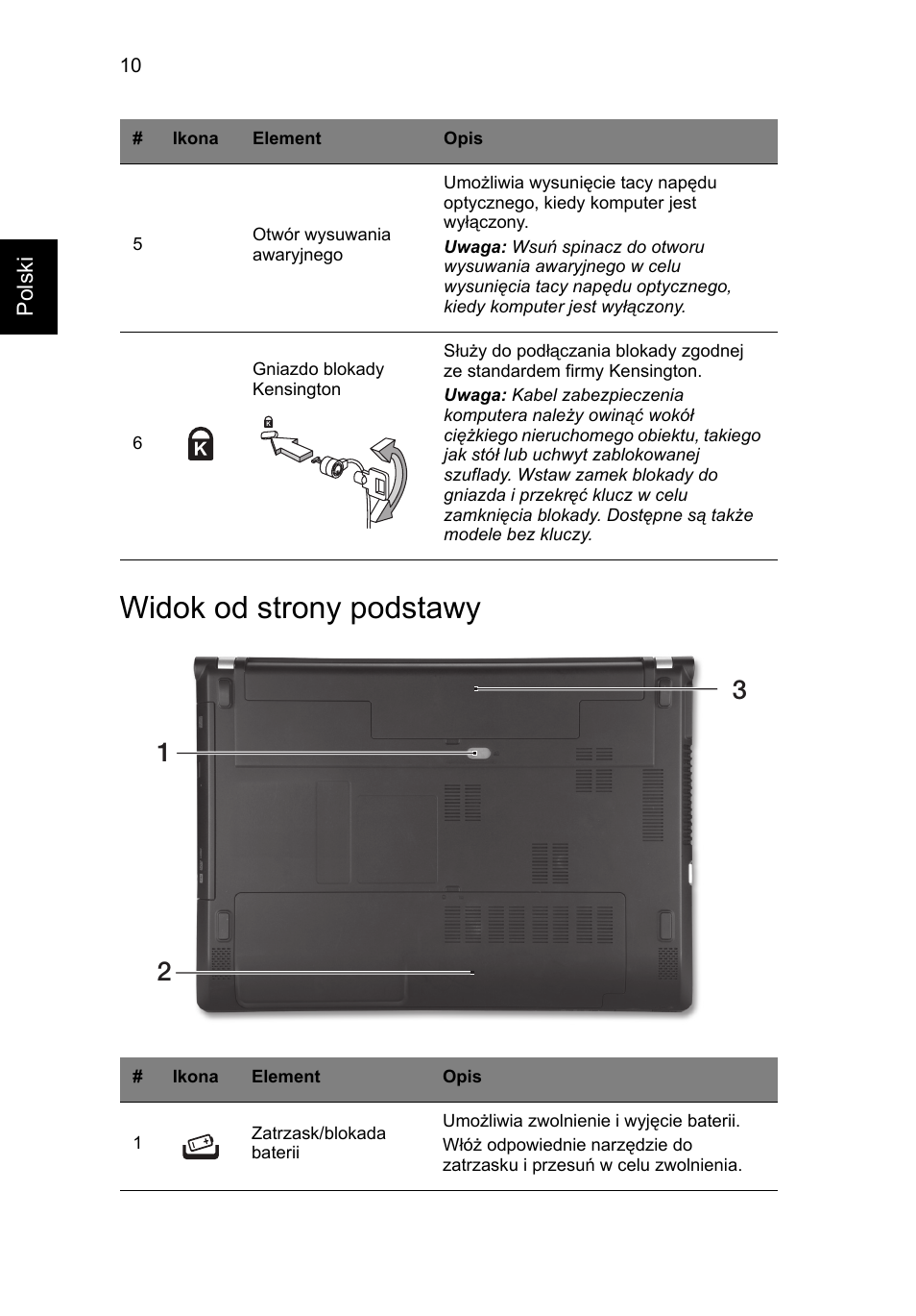 Widok od strony podstawy | Acer Aspire V3-431 User Manual | Page 160 / 362