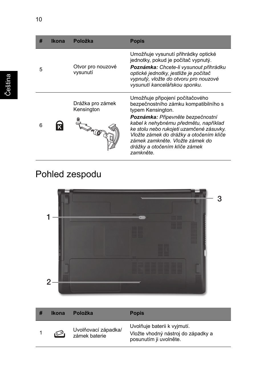 Pohled zespodu | Acer Aspire V3-431 User Manual | Page 184 / 362