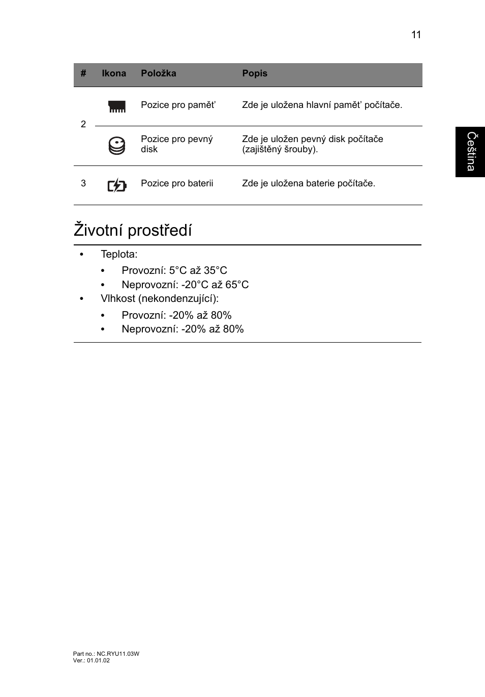 Životní prostředí | Acer Aspire V3-431 User Manual | Page 185 / 362