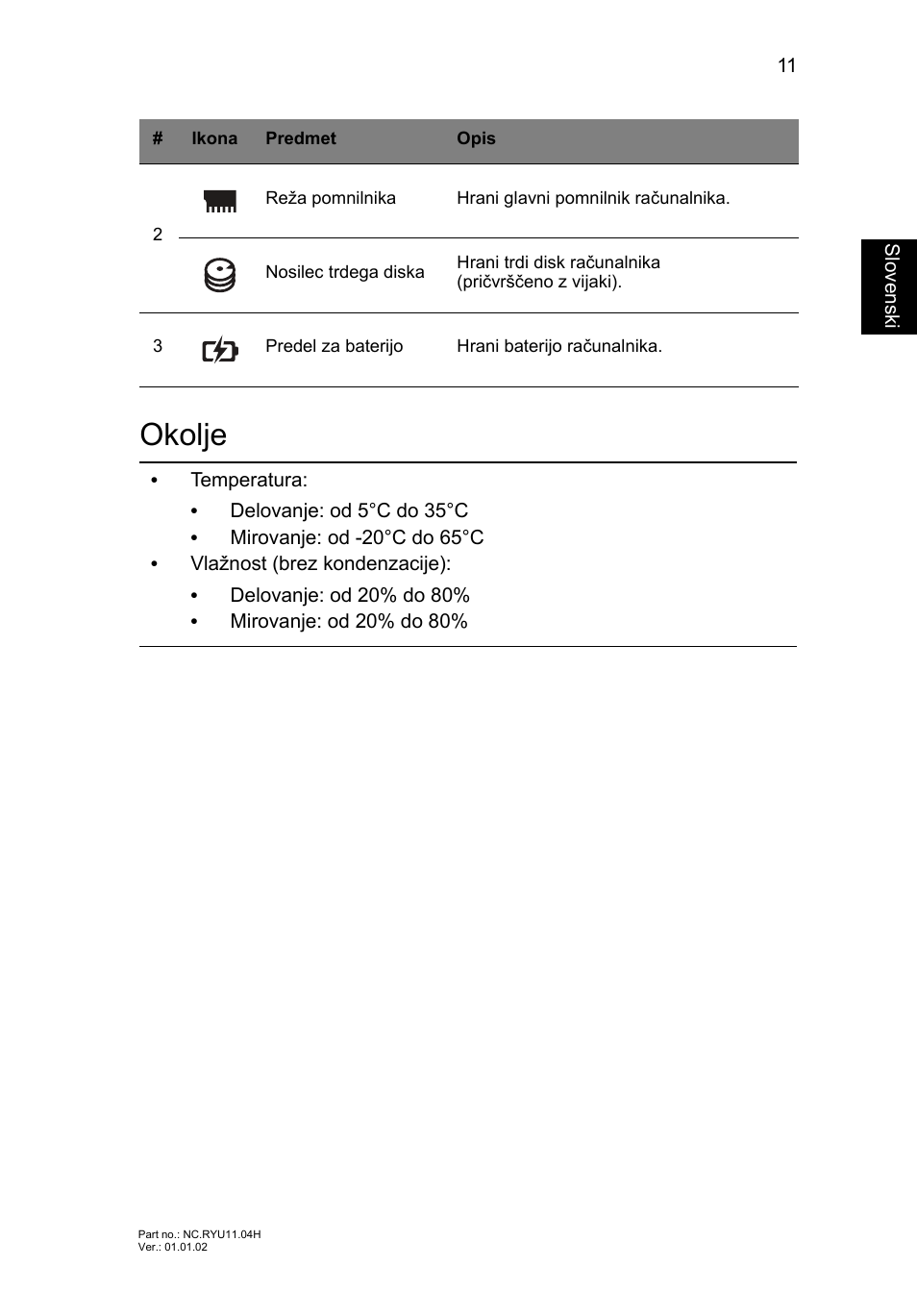 Okolje | Acer Aspire V3-431 User Manual | Page 209 / 362