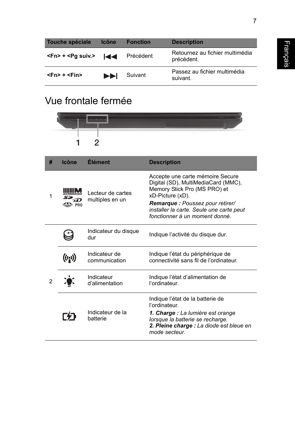 Vue frontale fermée, Français | Acer Aspire V3-431 User Manual | Page 21 / 362