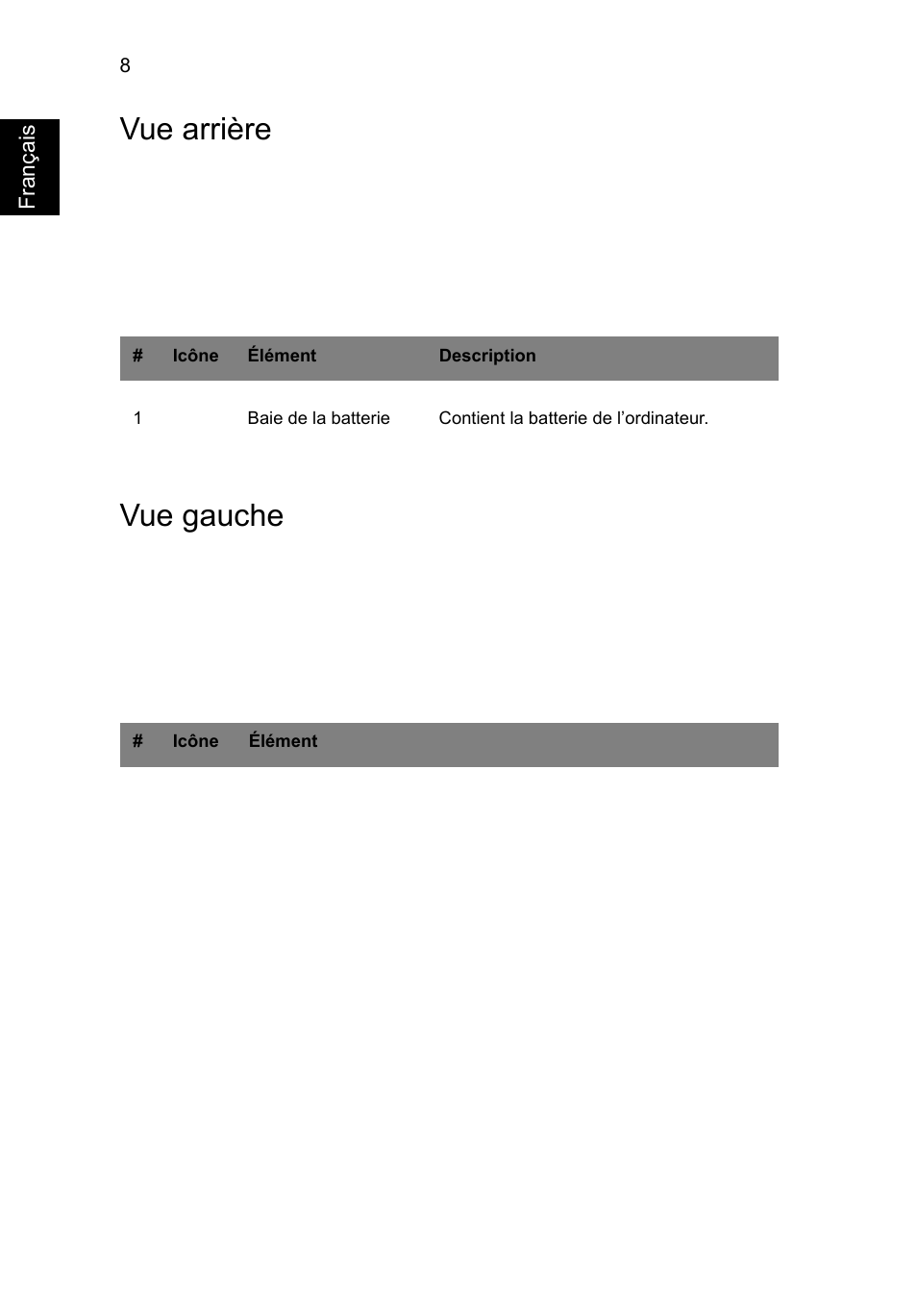 Vue arrière, Vue gauche, Vue arrière vue gauche | Acer Aspire V3-431 User Manual | Page 22 / 362