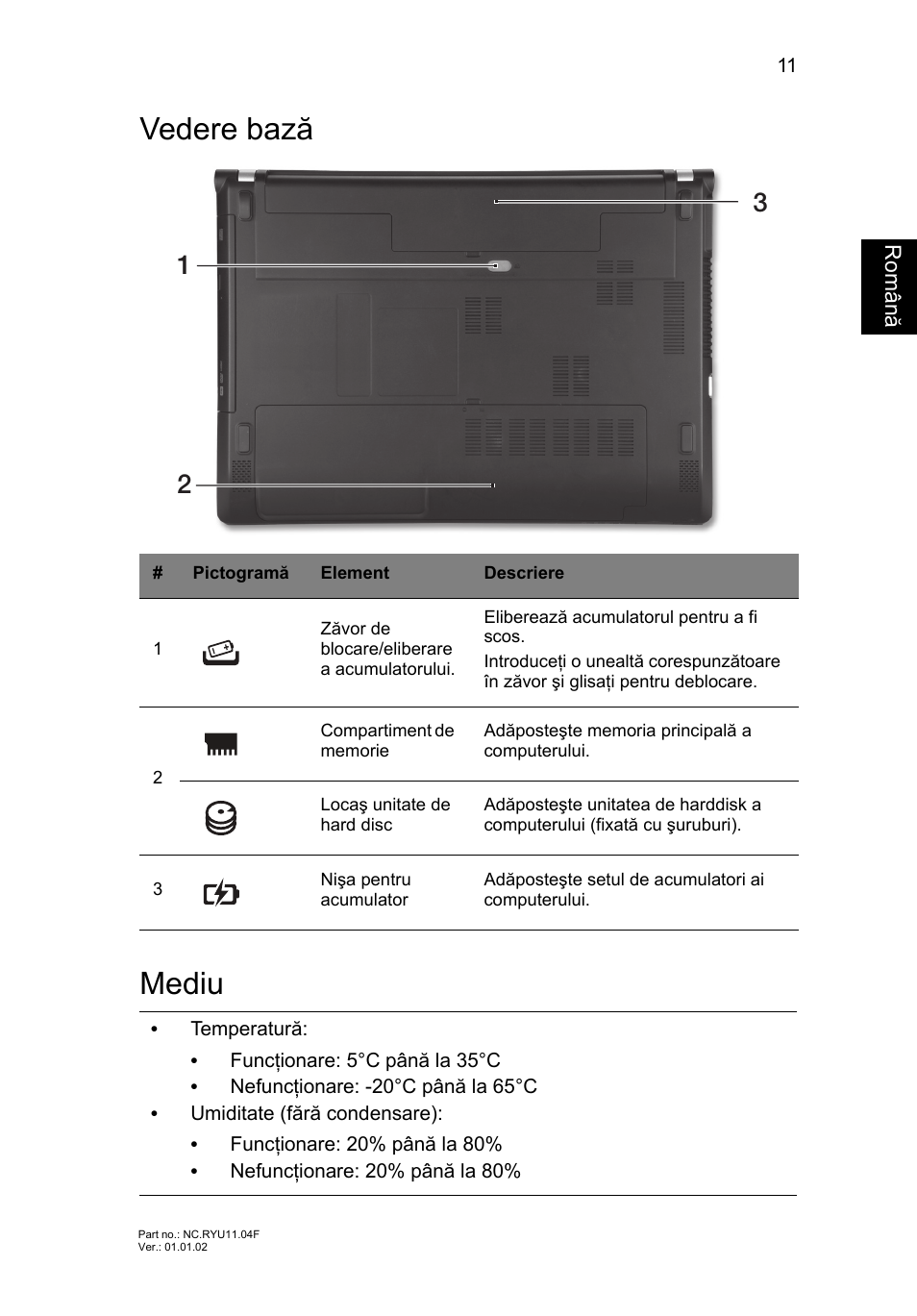 Vedere bază, Mediu, Vedere bază mediu | Acer Aspire V3-431 User Manual | Page 233 / 362