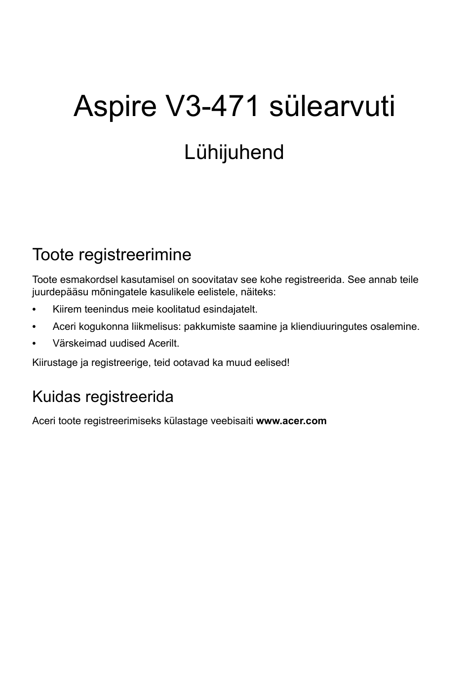 Eesti, Toote registreerimine, Kuidas registreerida | Aceri tarvikute hankimine, Aspire v3-471 sülearvuti, Lühijuhend | Acer Aspire V3-431 User Manual | Page 247 / 362
