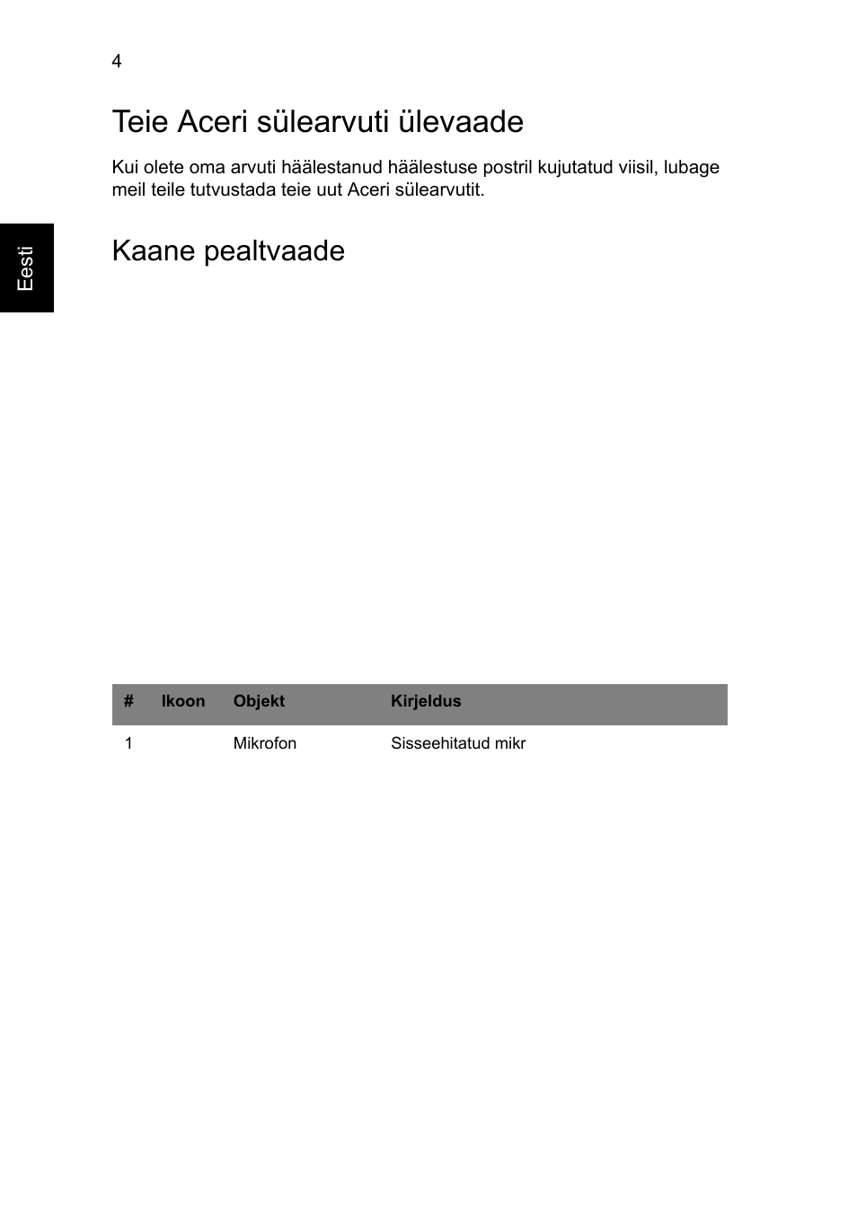 Teie aceri sülearvuti ülevaade, Kaane pealtvaade | Acer Aspire V3-431 User Manual | Page 250 / 362