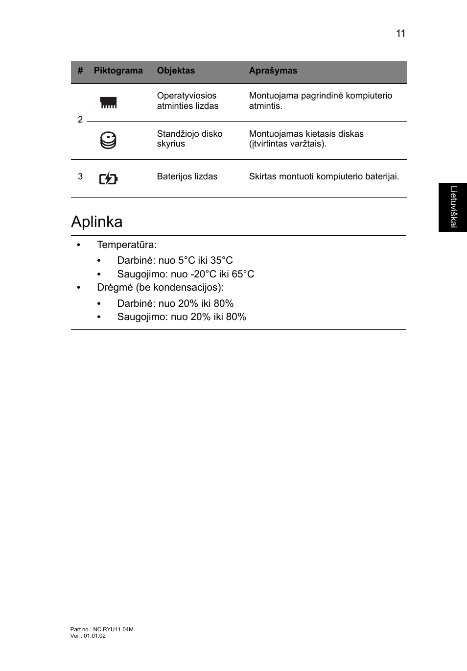 Aplinka | Acer Aspire V3-431 User Manual | Page 281 / 362