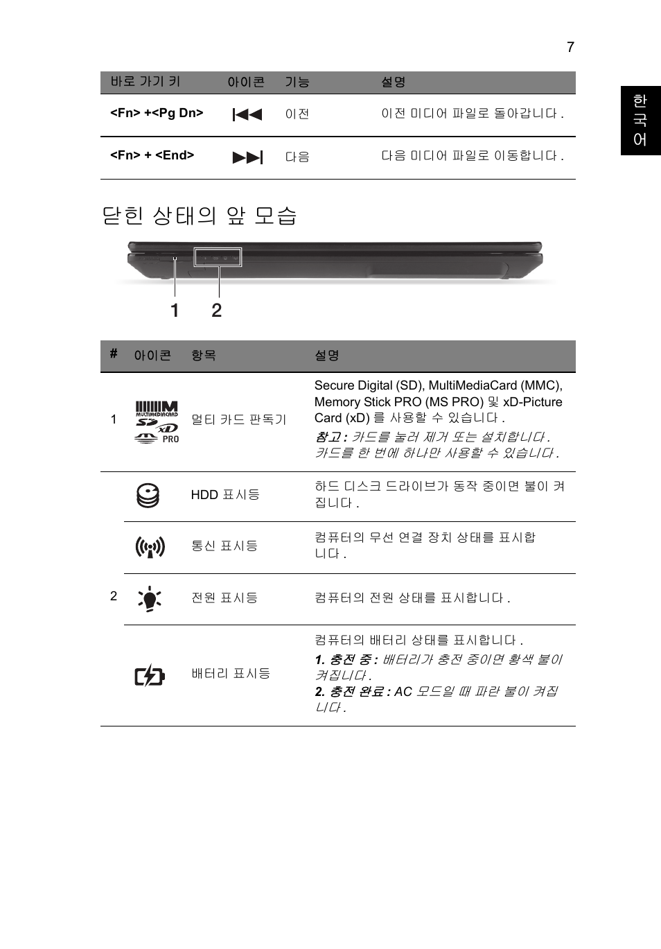 닫힌 상태의 앞 모습 | Acer Aspire V3-431 User Manual | Page 313 / 362