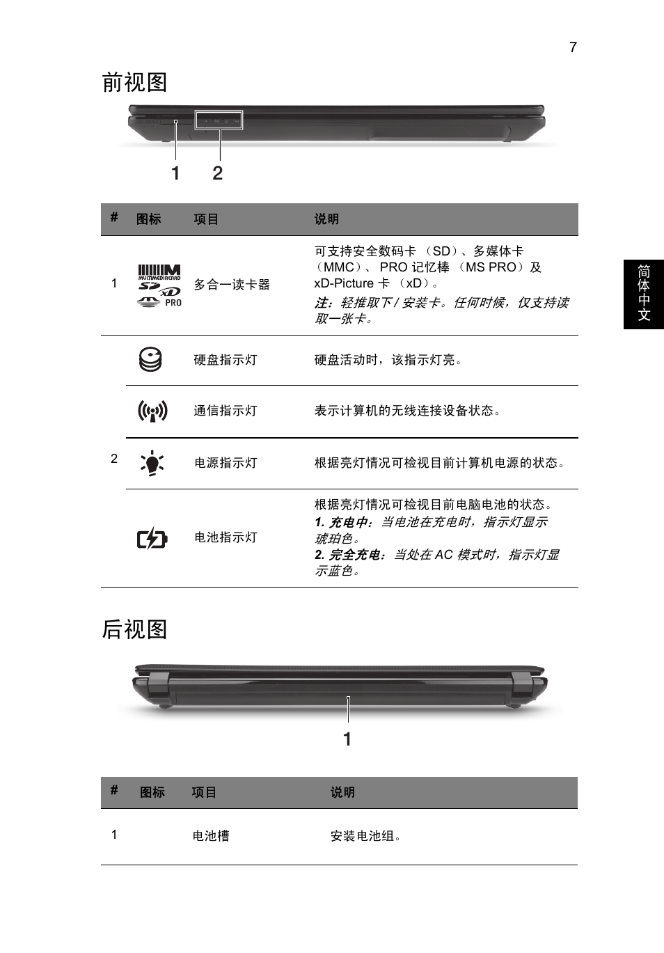 前视图 后视图 | Acer Aspire V3-431 User Manual | Page 335 / 362