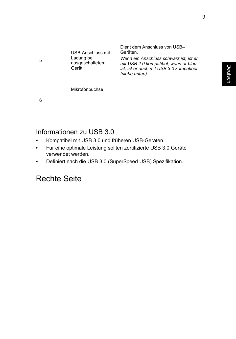Rechte seite, Informationen zu usb 3.0 | Acer Aspire V3-431 User Manual | Page 35 / 362