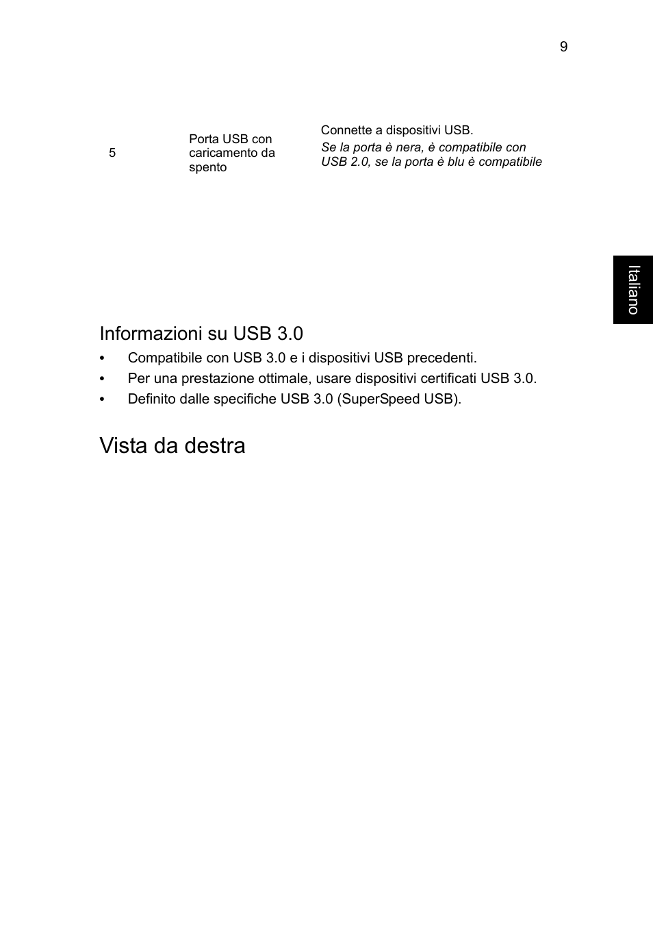 Vista da destra, Informazioni su usb 3.0 | Acer Aspire V3-431 User Manual | Page 47 / 362