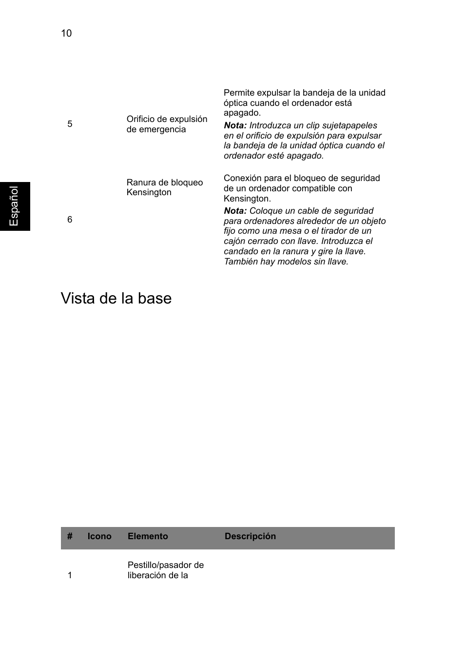 Vista de la base | Acer Aspire V3-431 User Manual | Page 60 / 362