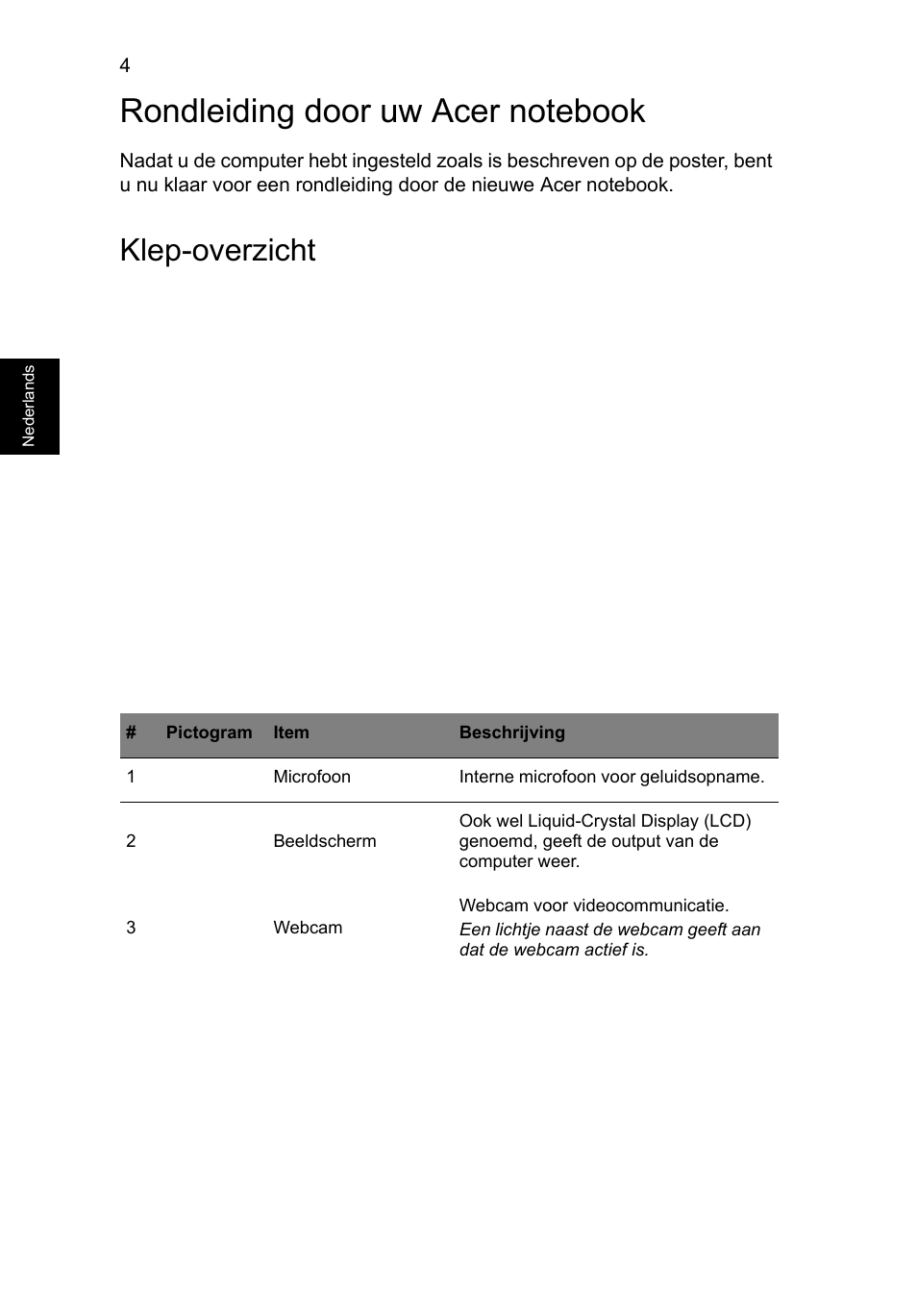 Rondleiding door uw acer notebook, Klep-overzicht | Acer Aspire V3-431 User Manual | Page 82 / 362