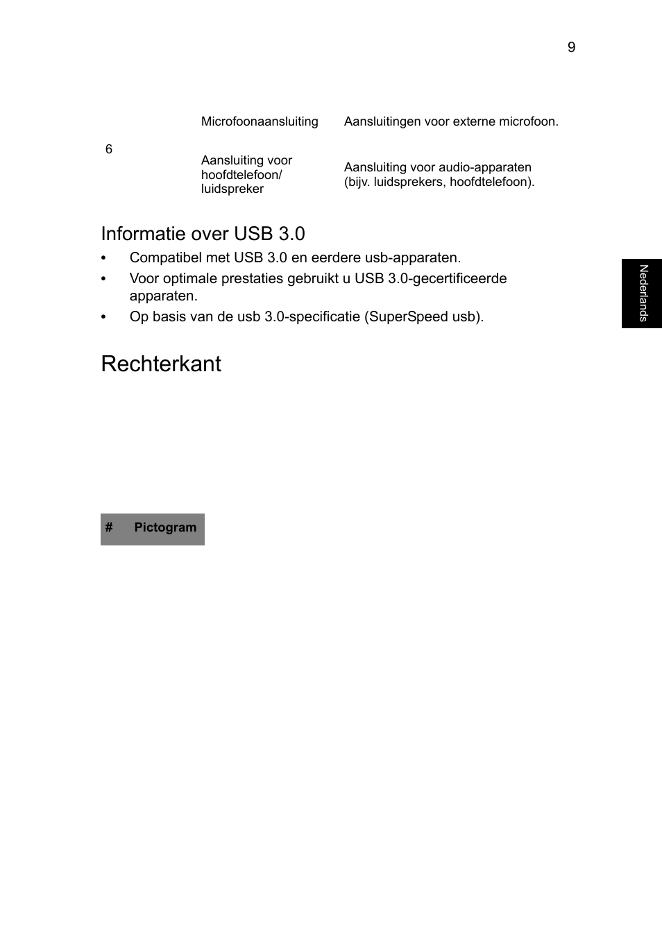 Rechterkant, Informatie over usb 3.0 | Acer Aspire V3-431 User Manual | Page 87 / 362