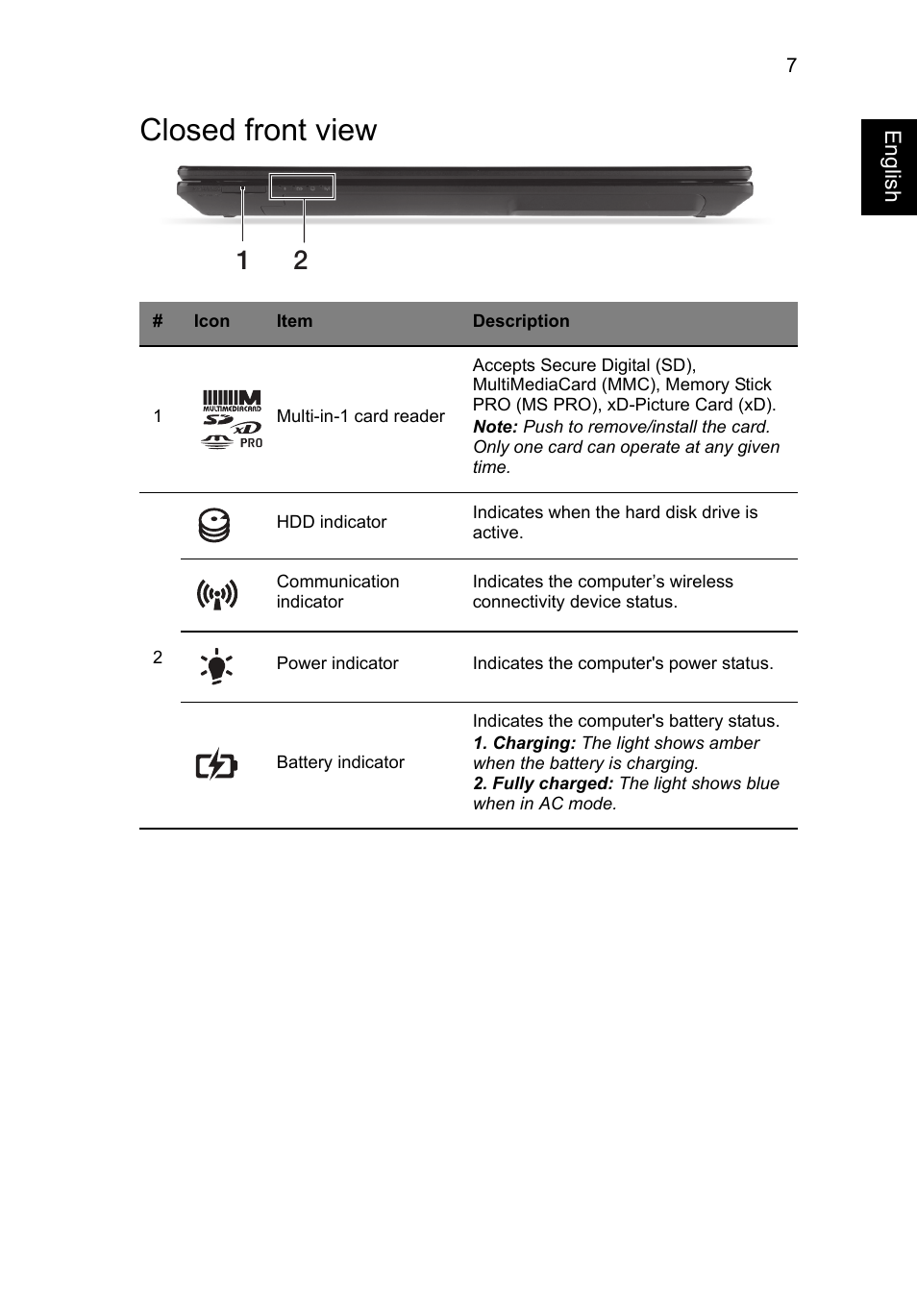 Closed front view | Acer Aspire V3-431 User Manual | Page 9 / 362
