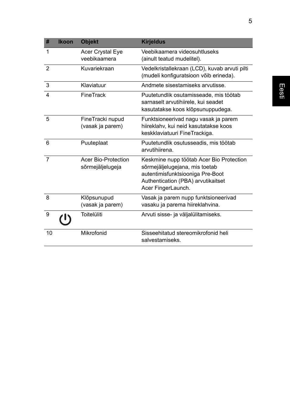 Eesti | Acer TravelMate 6594G User Manual | Page 249 / 376