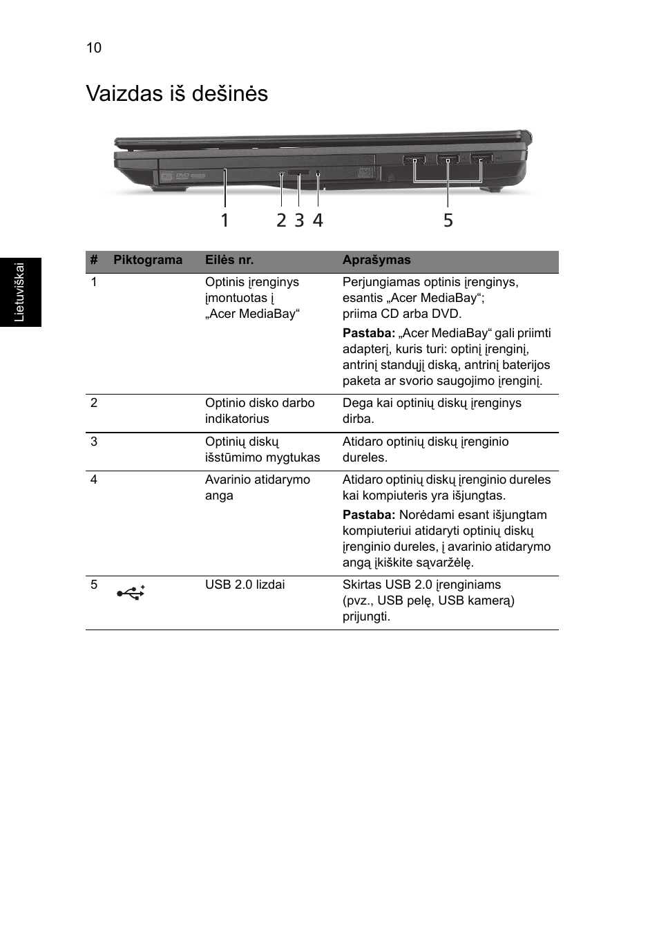 Vaizdas iš dešinės | Acer TravelMate 6594G User Manual | Page 278 / 376