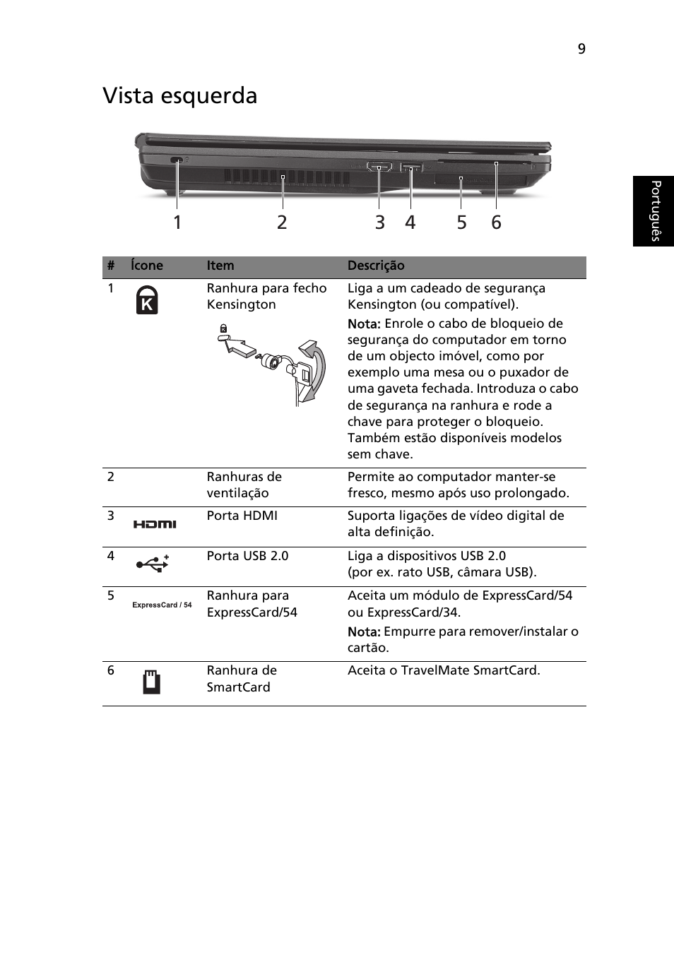 Vista esquerda | Acer TravelMate 6594G User Manual | Page 73 / 376