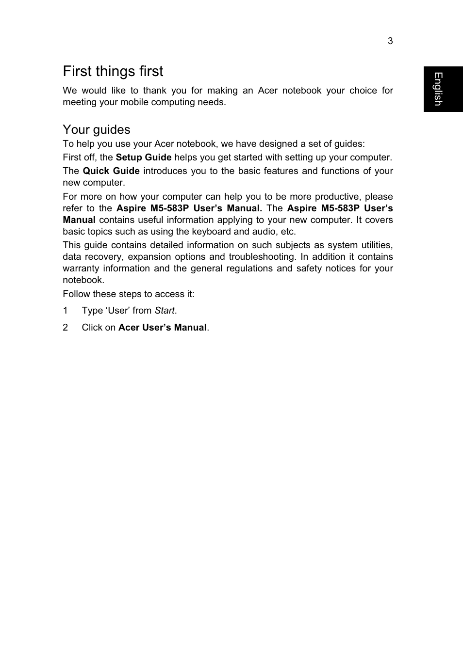 First things first, Your guides | Acer Aspire M5-583P User Manual | Page 3 / 12
