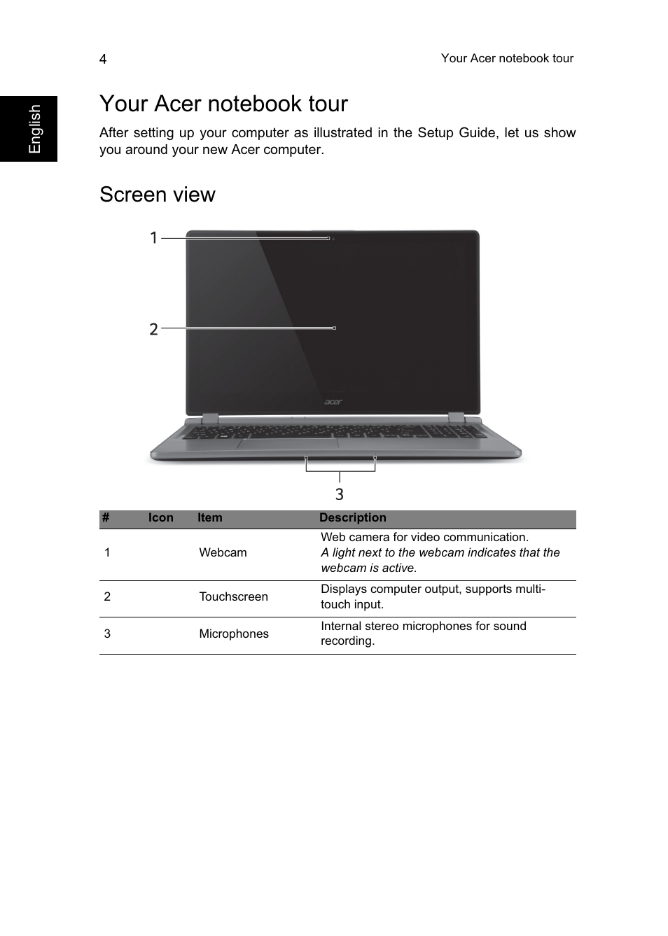 Screen view | Acer Aspire M5-583P User Manual | Page 4 / 12