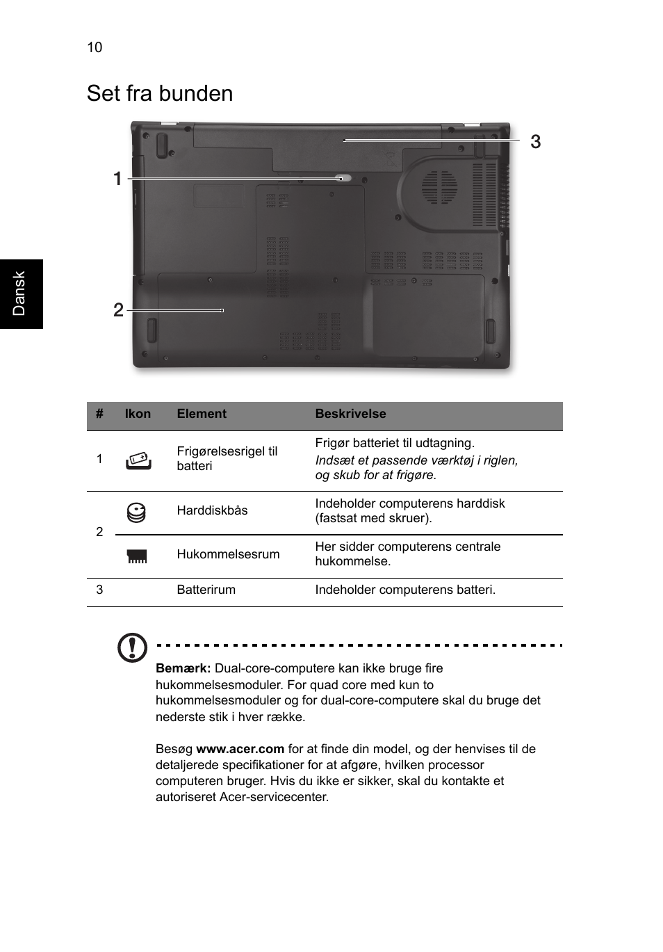 Set fra bunden | Acer Aspire V3-771G User Manual | Page 112 / 366