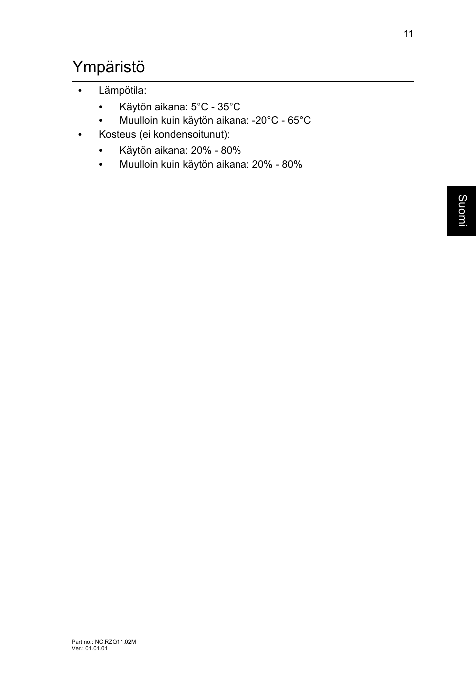 Ympäristö | Acer Aspire V3-771G User Manual | Page 137 / 366