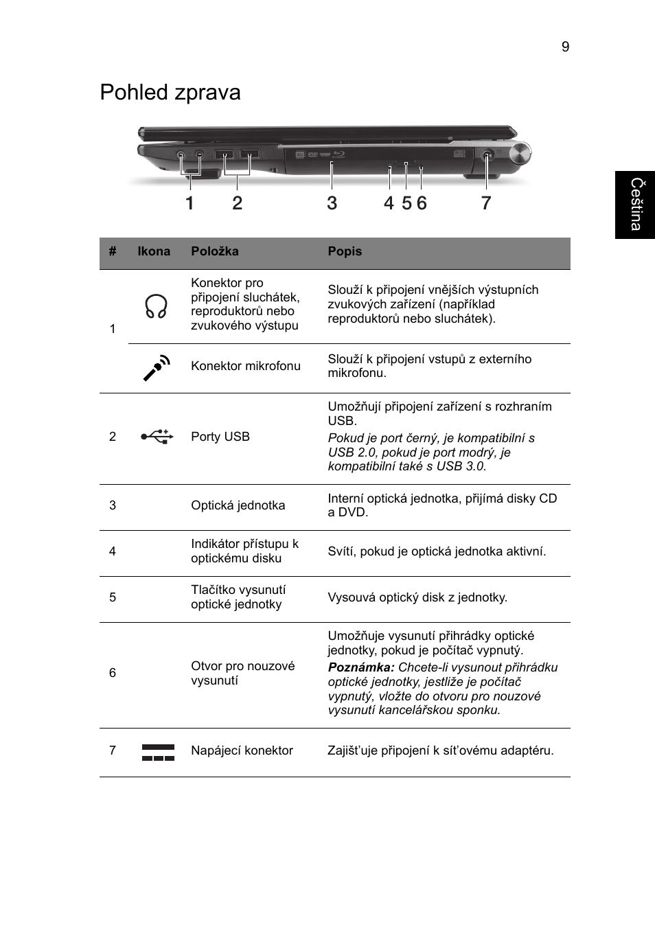 Pohled zprava | Acer Aspire V3-771G User Manual | Page 183 / 366