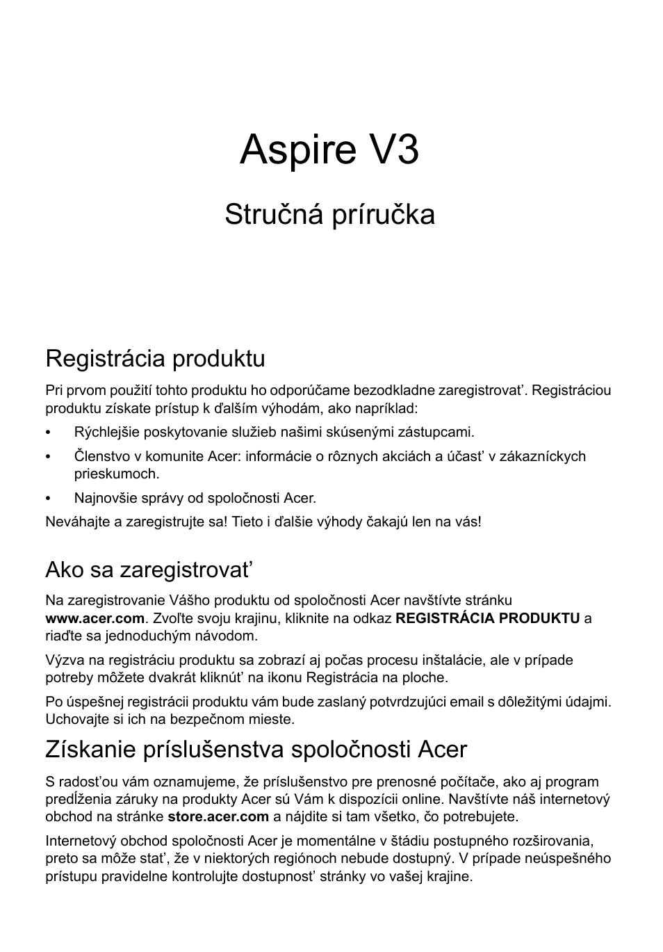 Slovenčina, Registrácia produktu, Ako sa zaregistrovat | Získanie príslušenstva spoločnosti acer, Aspire v3, Stručná príručka | Acer Aspire V3-771G User Manual | Page 187 / 366