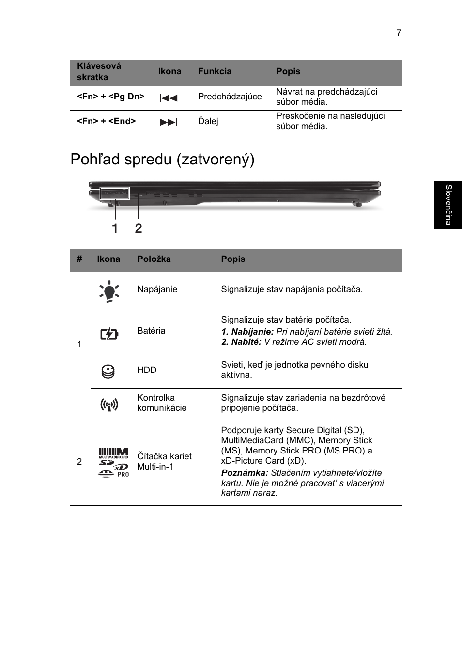 Pohľad spredu (zatvorený) | Acer Aspire V3-771G User Manual | Page 193 / 366