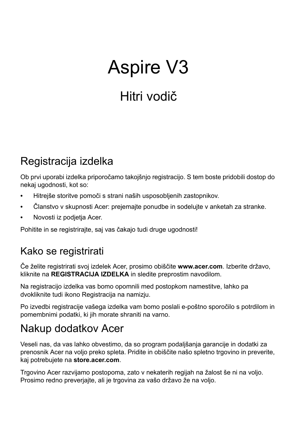 Slovenski, Registracija izdelka, Kako se registrirati | Nakup dodatkov acer, Aspire v3, Hitri vodič | Acer Aspire V3-771G User Manual | Page 199 / 366