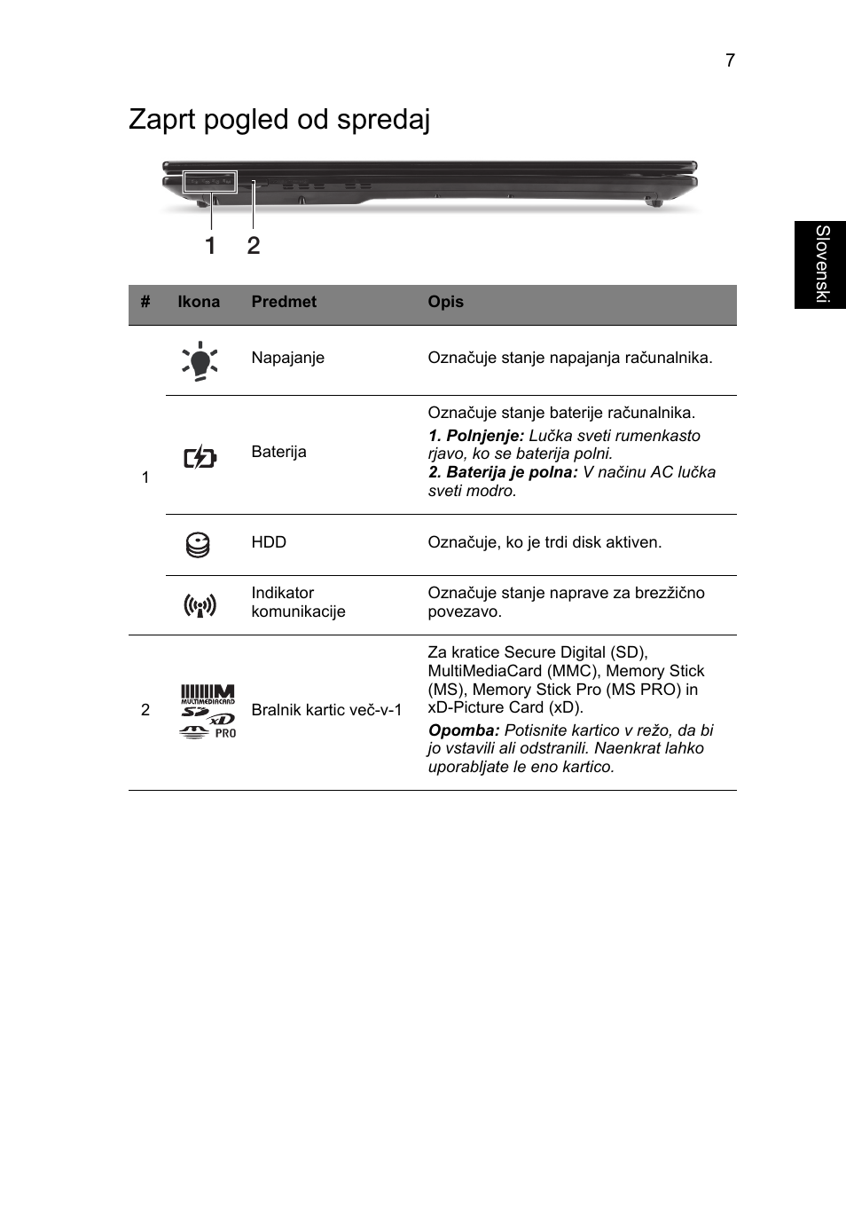 Zaprt pogled od spredaj | Acer Aspire V3-771G User Manual | Page 205 / 366