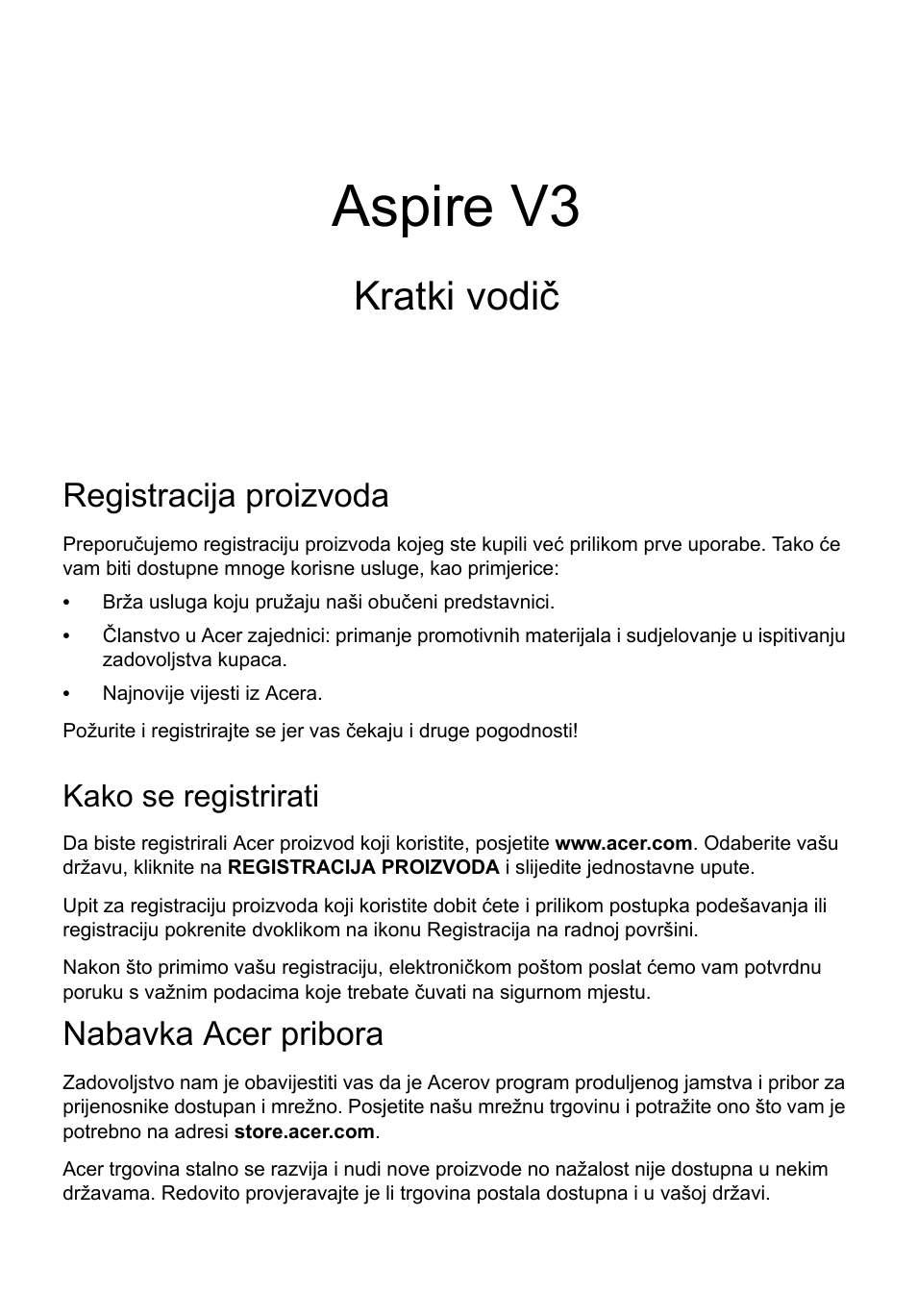 Hrvatski, Registracija proizvoda, Kako se registrirati | Nabavka acer pribora, Aspire v3, Kratki vodič | Acer Aspire V3-771G User Manual | Page 211 / 366