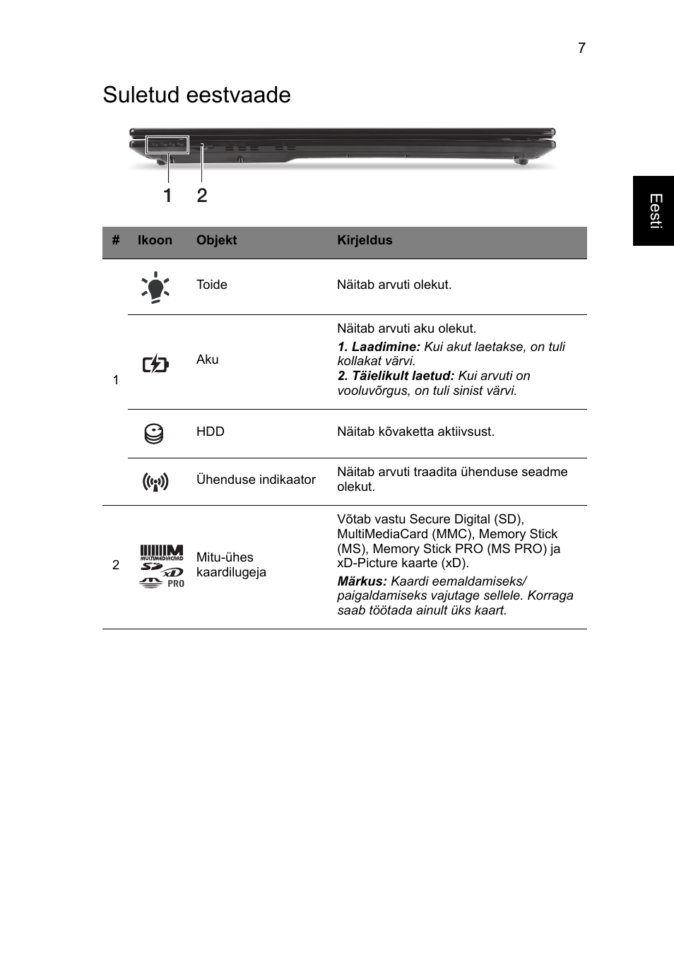 Suletud eestvaade | Acer Aspire V3-771G User Manual | Page 253 / 366