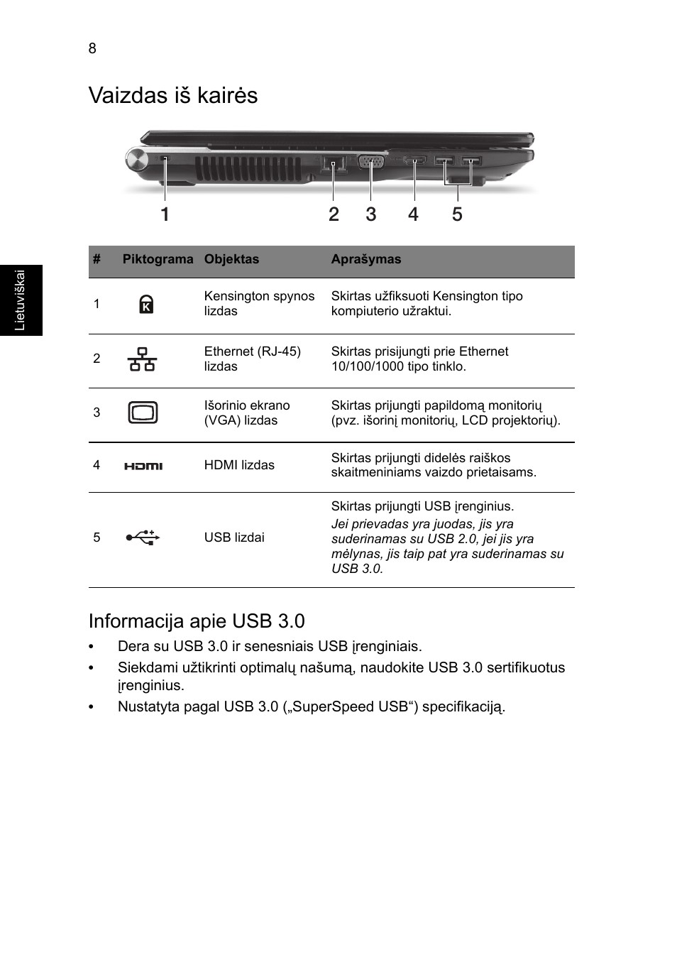 Vaizdas iš kairės, Informacija apie usb 3.0 | Acer Aspire V3-771G User Manual | Page 278 / 366