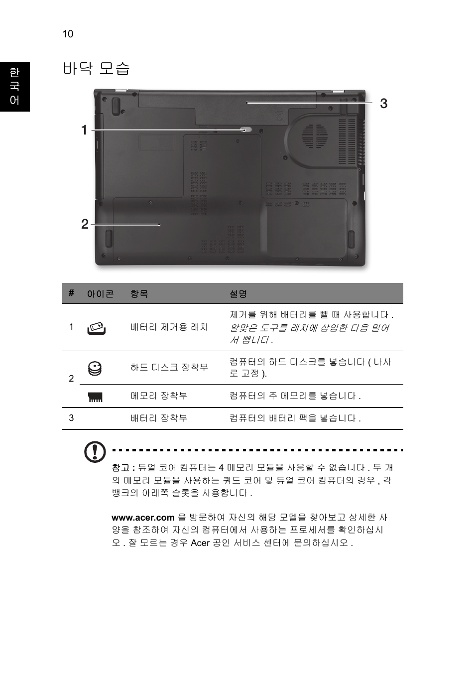 바닥 모습 | Acer Aspire V3-771G User Manual | Page 316 / 366