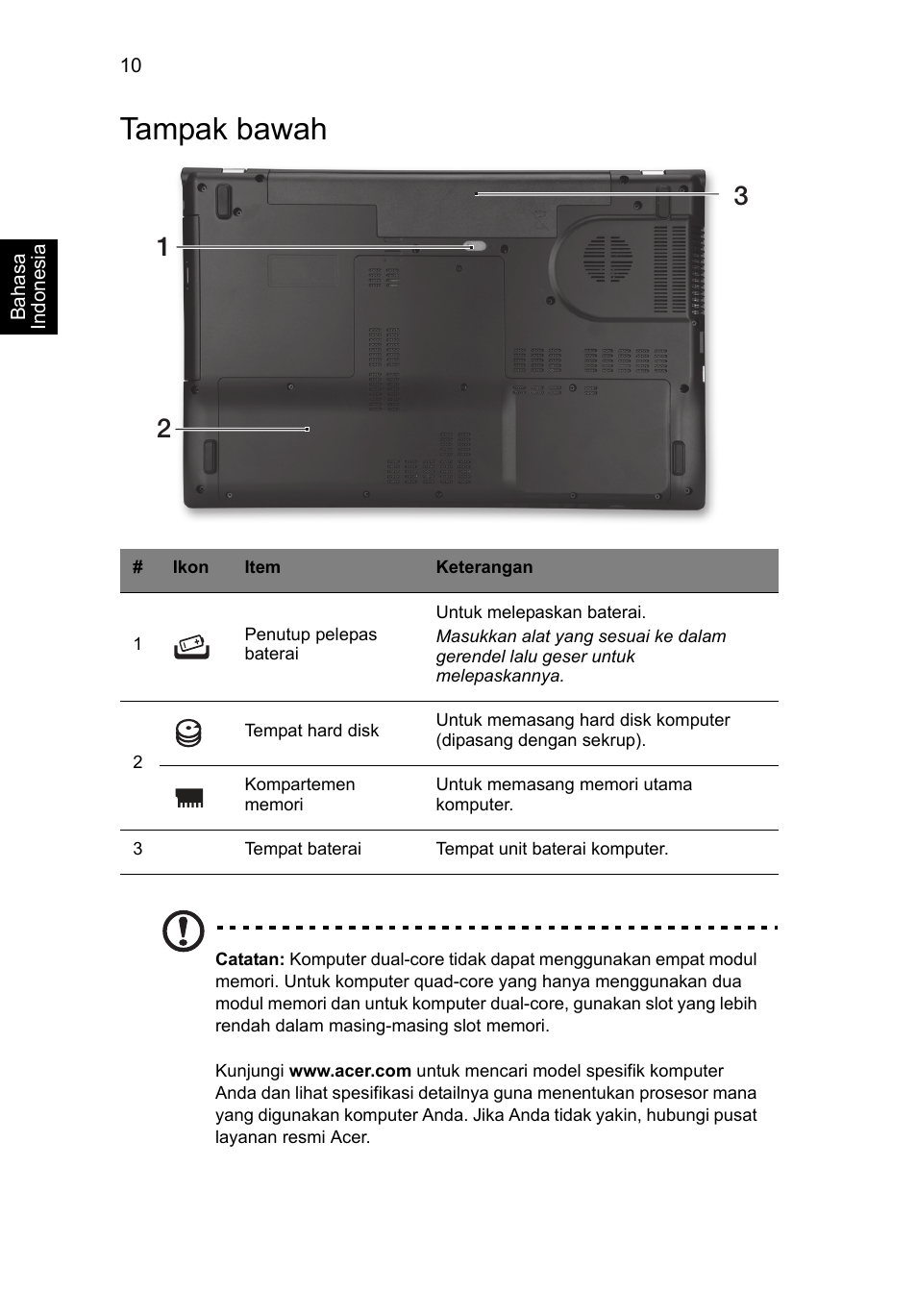 Tampak bawah | Acer Aspire V3-771G User Manual | Page 352 / 366