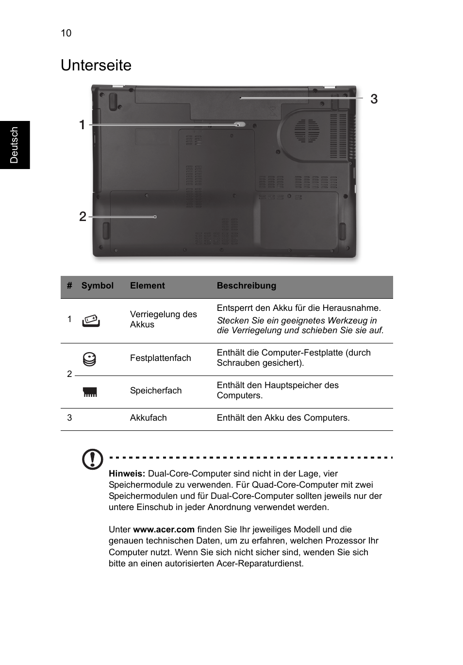 Unterseite | Acer Aspire V3-771G User Manual | Page 36 / 366