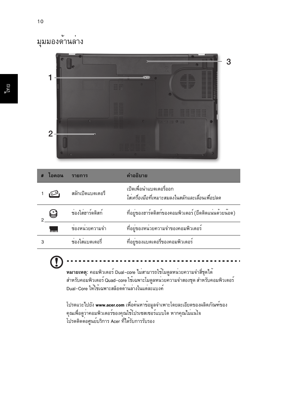 มุมมองด้านล่าง, Бшббн§´йт¹еит | Acer Aspire V3-771G User Manual | Page 364 / 366